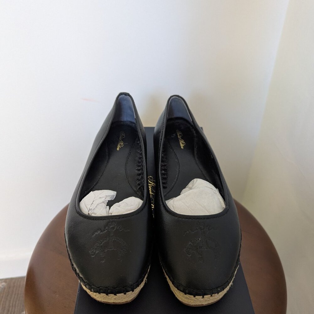 Brooks Brothers Black Leather Golden Fleece Espadrille Ballet Flats Women's 7.5 - Picture 2 of 6
